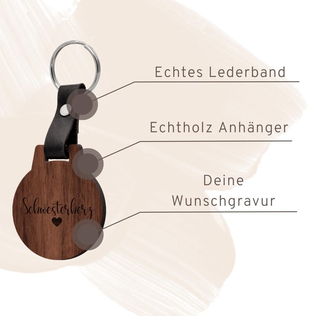 Personalisierter Schlüsselanhänger aus Holz mit Gravur
